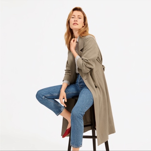 EVERLANE The Gathered Drape Trench Long in Clay Gray Light Tan Size XS NEW